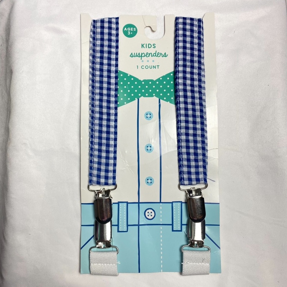 Royal Blue Gingham Kids Suspenders